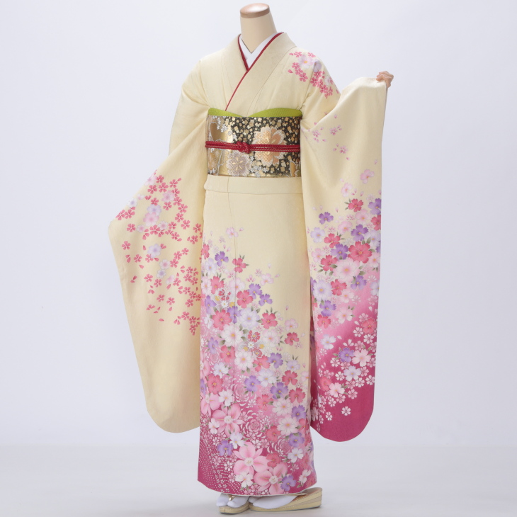 f0114172r】【からし・黄系】振袖 レンタル フルセット Lサイズ 【状態