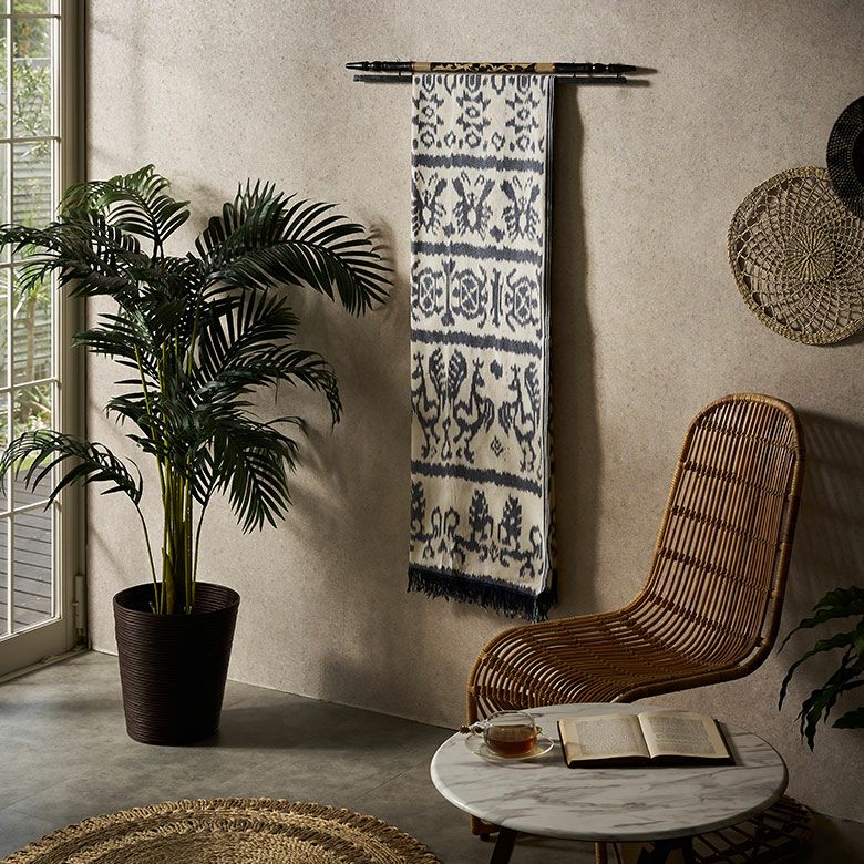 インドネシアの織物イカット 230×115㎝ ［アイボリー/ネイビー