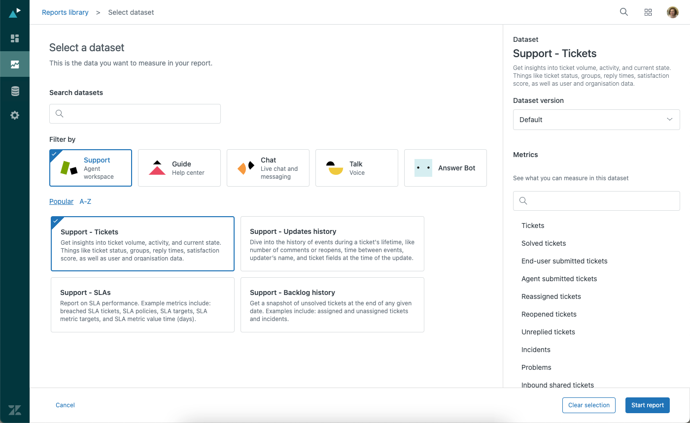 データセットの操作 – Zendeskヘルプ