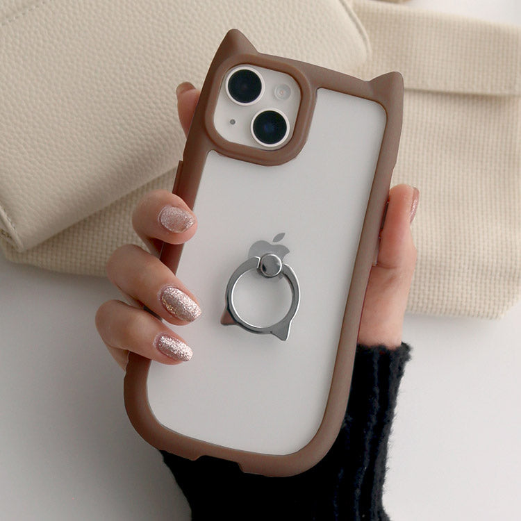 ショルダーストラップの特典付き】ネコミミ×リングのiPhoneケース
