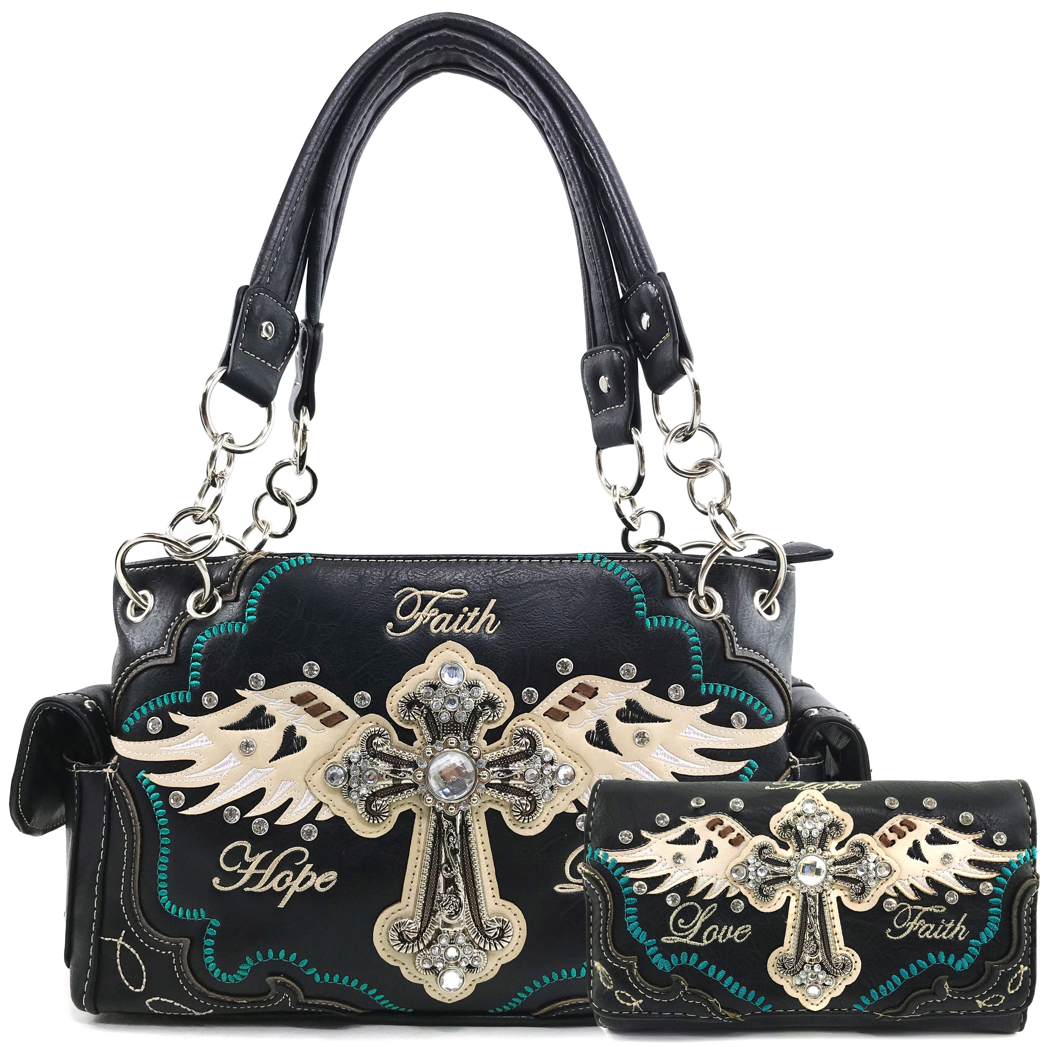 Hope Love Faith Cross Wings Handbag Wallet Set – Zelris