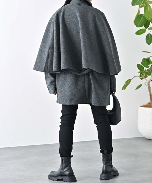ステンカラーコート コート 2WAYケープコート ベスト ミドル丈 ベルト