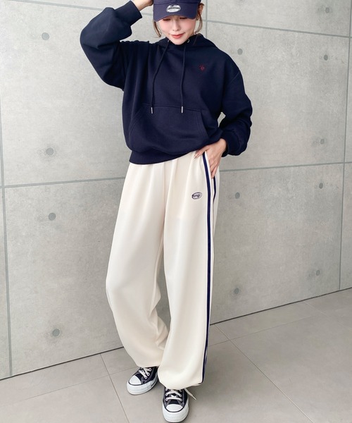 moment+ パンツ ロゴ刺繍トラックジャージパンツ レディース