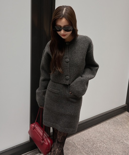 eimy isstore ロゴカーデワンピースニットセットアップ NAVY ロゴ