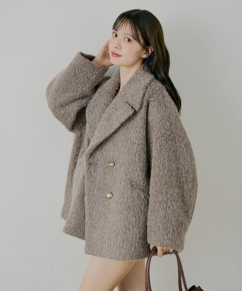 Chico（チコ） コート アウター 金釦シャギールーズコート レディース