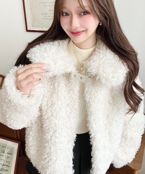 moment+ コート アウター 衿付きプードルフェイクファーブルゾン