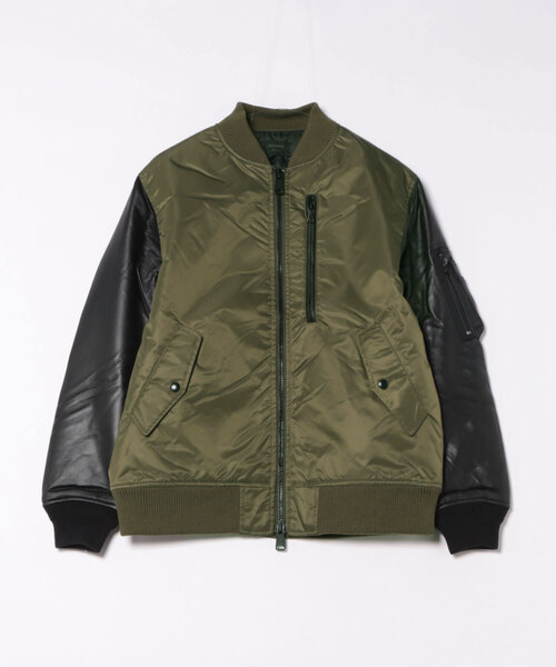 MMMM ma1 ma-1 「MMMM」ラムレザー袖切替MA-1ブルゾン メンズ