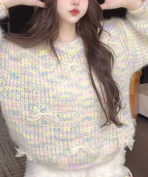 ROOP TOKYO ニット セーター Ribbon motif mix knit / リボンモチーフ