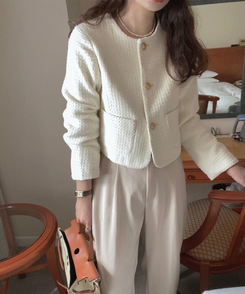 LAUIR（ラウアー） ジャケット ノーカラージャケット 金ボタンツイード