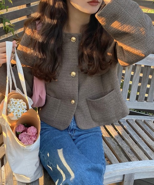 LAUIR（ラウアー） ジャケット ノーカラージャケット 金ボタンツイード