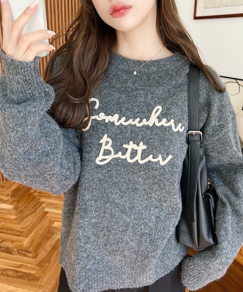 moment+ ニット セーター コードロゴ刺繍ニットプルオーバー