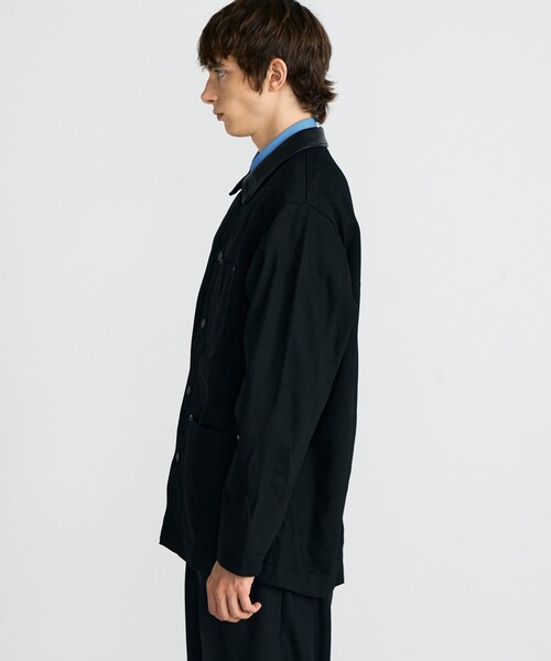 Edition（エディション） カバーオール ブラックデニム レザーカラー