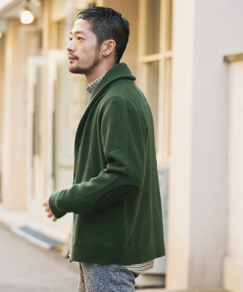 URBAN RESEARCH ROSSO MEN カーディガン エルボーパッチ付きショール