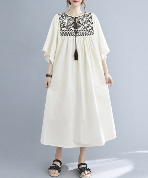 ワンピース 七分袖エスニック刺繍ワンピース : ZOZOTOWN Yahoo!店