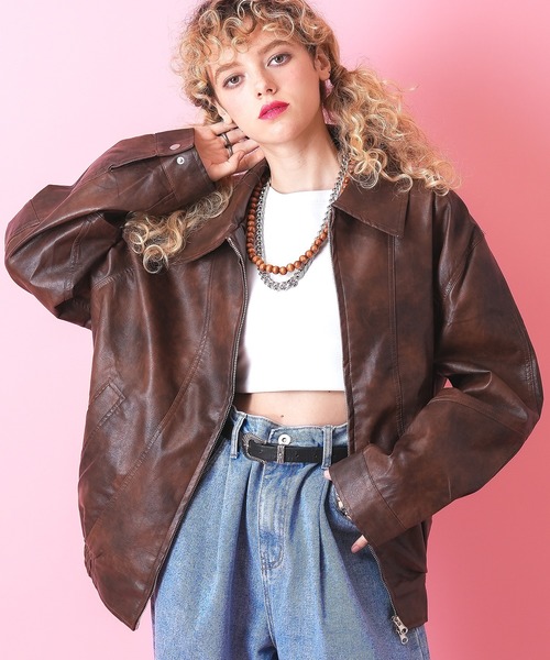 ブルゾン アウター a.p.o.v. ビンテージライクジップアップジャケット