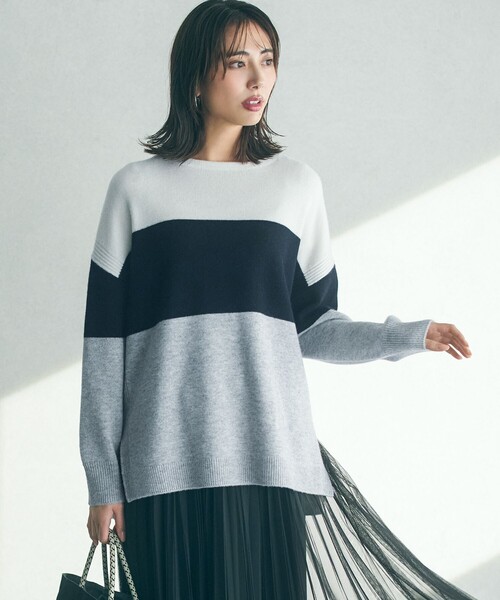 ニット セーター 「洗える」ウールカシミヤ カラーブロック レディース