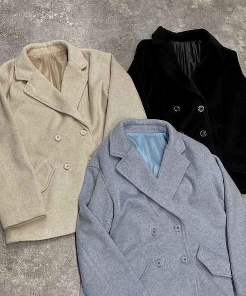 コート アウター ウールライクダブルコート／ダブルブレストショート丈