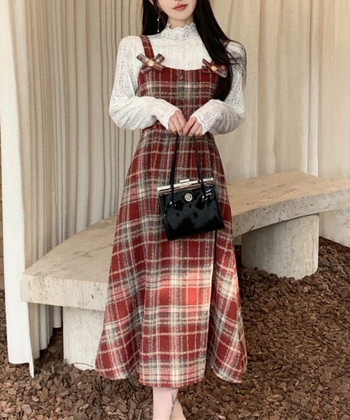 gossip!ロサンゼルス ワンピース Y2K チェック柄スイッチングロング