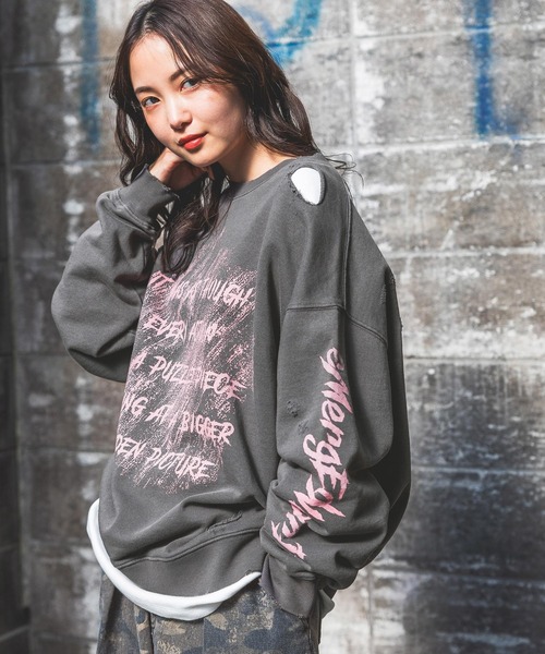 PBLIM トレーナー スウェット 「UNISEX」カスレロゴダメージスウェット