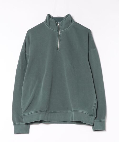 NO WAY トレーナー スウェット /ピグメント加工 裏毛ハーフジップ