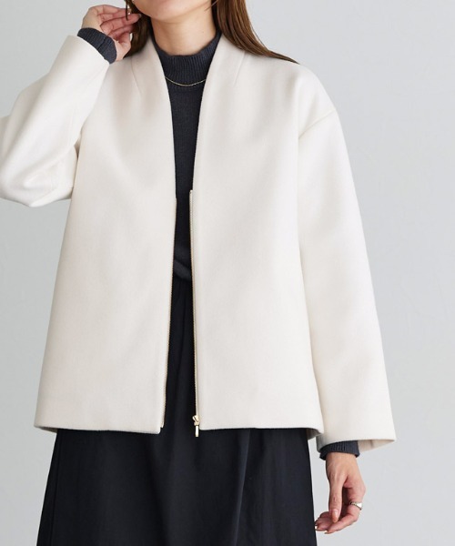 Pierrot（ピエロ） ノーカラーコート コート メルトンVネックノー