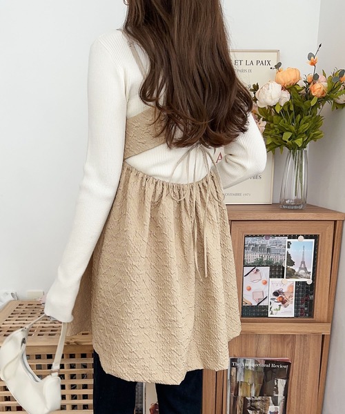 andme（アンドミー） キャミソール ふくれジャガードペプラム