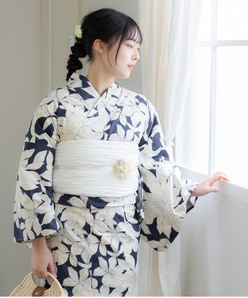 KIMONOMACHI 浴衣 レディース 浴衣としわ兵児帯の2点セット Fサイズ 綿