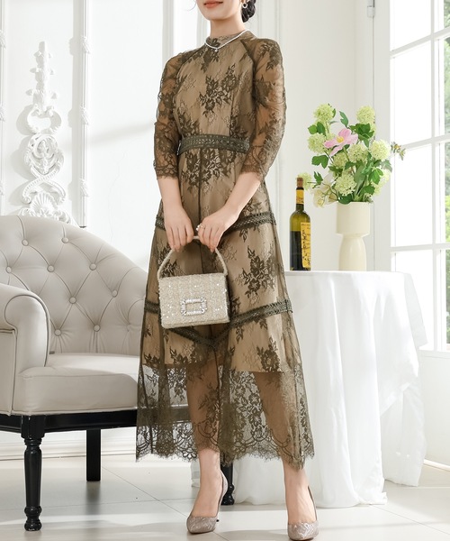 Lace Ladies（レースレディース） ドレス プチハイネック 総レース 7分