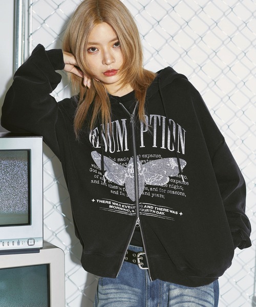 パーカー 「コットン400g」ヴィンテージライクグラフィックジップ