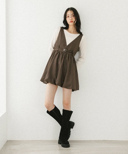Heather（ヘザー） ワンピース ベルト付きバルーンミニジャンスカ
