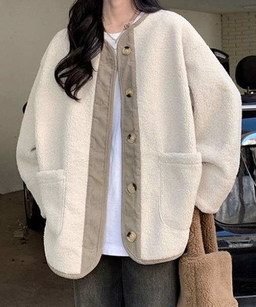 ジャケット ノーカラージャケット 「再入荷」「オーバーサイズ」「ボア