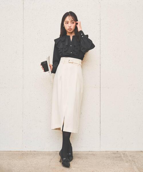 SWINGLE（スウィングル） ブラウス シャツ パールボタン付フリル