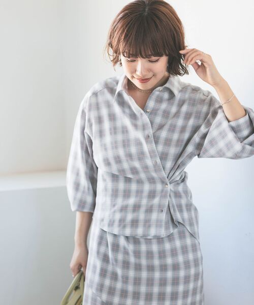 ブラウス シャツ 2wayカシュクールチェックシャツ 「低身長・小柄女性