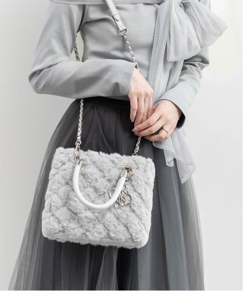 RANDA（ランダ） ハンドバッグ 2WAY ファーキルティングハンドバッグ