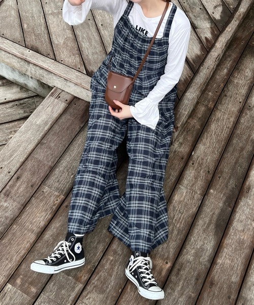 Mejoul サロペット オーバーオール チェック柄 ボリューム サロペット