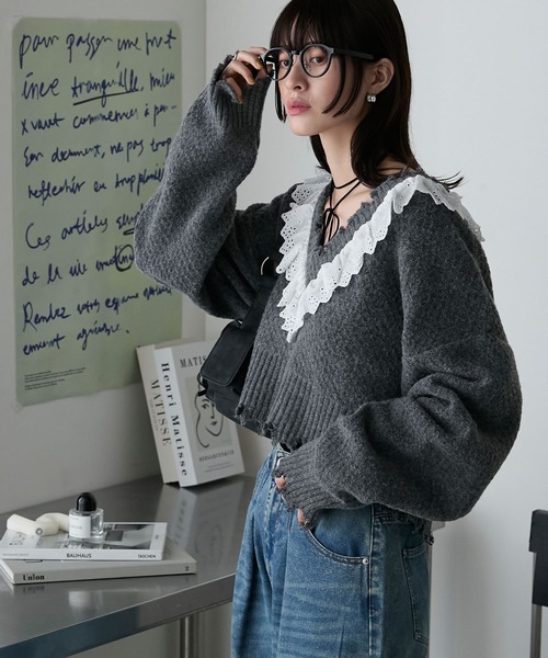 forksy.（フォルクシー） ニット セーター 「forksy.」ギャザーレース