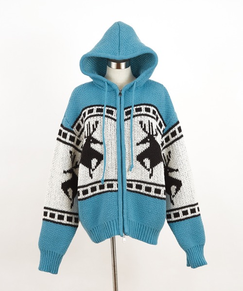 パーカー a.p.o.v. ノルディック柄カウチンニットフーディーセーター