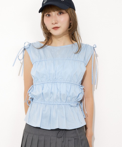 SLY（スライ） ブラウス シャツ GATHER RIBBON WOVEN BL ギャザー