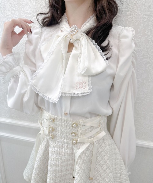 クチュールバイロジータ ブラウス シャツ ボウタイ刺繍入りブラウス
