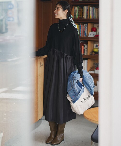 23区（ニジュウサンク） ワンピース 「洗える」ギャザーコンビ ニット