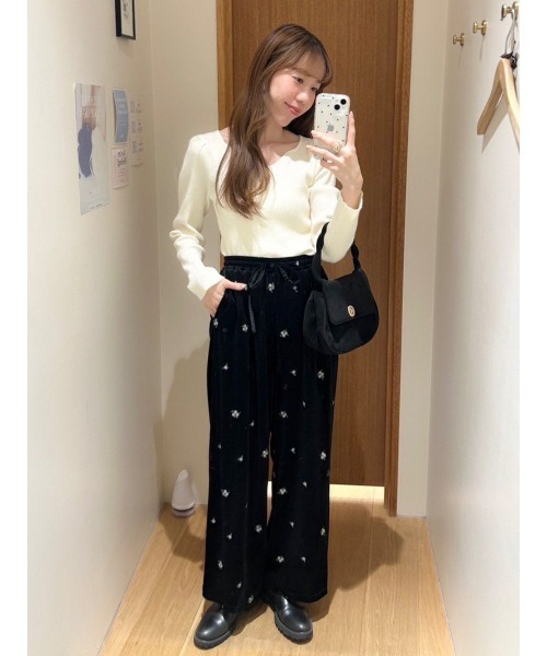 flower パンツ ベロアエンブロイダリーパンツ2 レディース : ZOZOTOWN