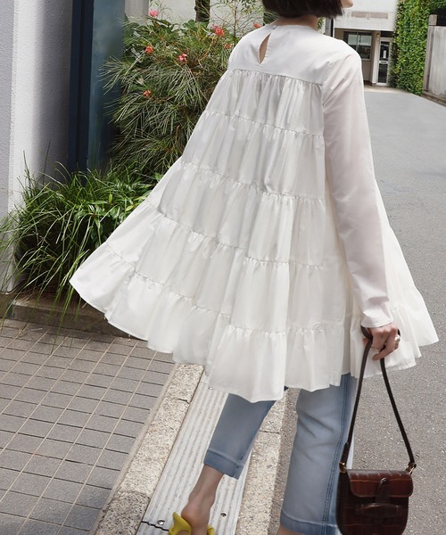 ELFRANK ブラウス シャツ 「綿100％使用」フレアシルエットティアード