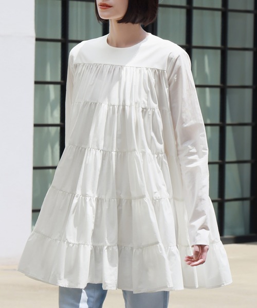 ELFRANK ブラウス シャツ 「綿100％使用」フレアシルエットティアード