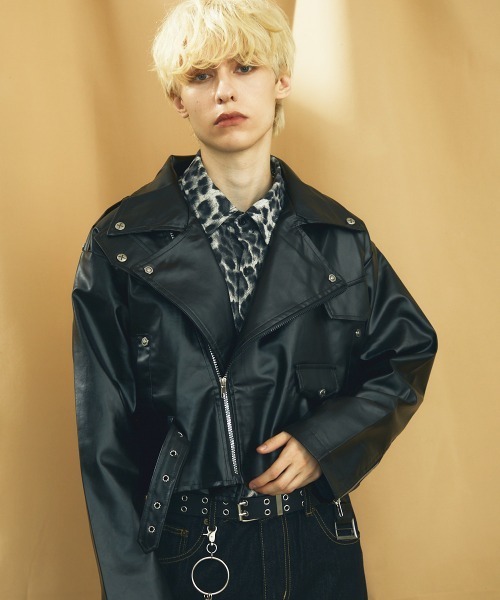 Shoowtime（ショウタイム） 革ジャン ライダース 合成皮革ショート丈