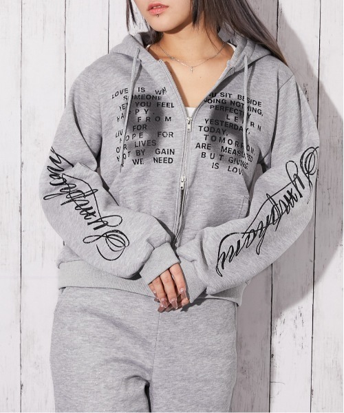 パーカー 「英字ロゴ×裏起毛」セットアップ対応ジップパーカー