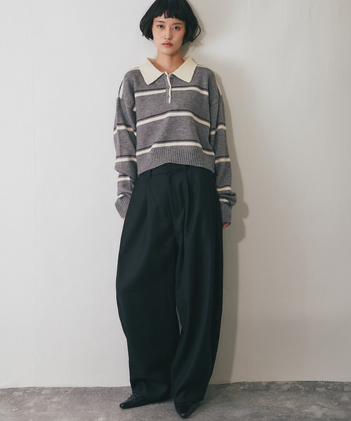 ニット セーター 配色ストライプポロニット レディース : ZOZOTOWN