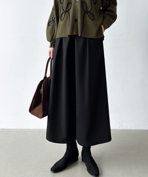 COCOMOMO パンツ ガウチョパンツ きれいめ タック入り ワイドパンツ
