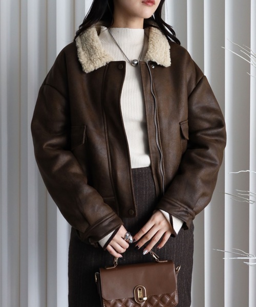 YENNA ブルゾン アウター ビッグムートン裏ボアブルゾン レディース