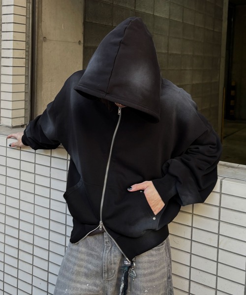 パーカー 「EPNK」Cropped spray zip hoodie / クロップドスプレー