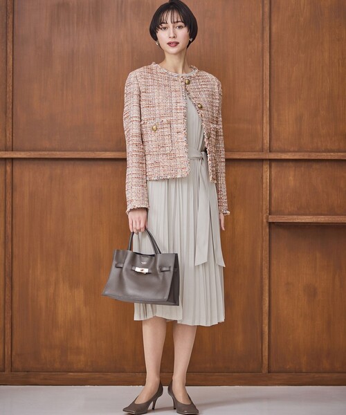 ジャケット ノーカラージャケット GIOLICAツイード ノーカラー ボタン